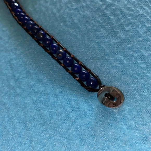 BBJ Lapis Lazuli Wrist wrap bracelet weaved in leather strips boho size OSFA - Picture 4 of 8